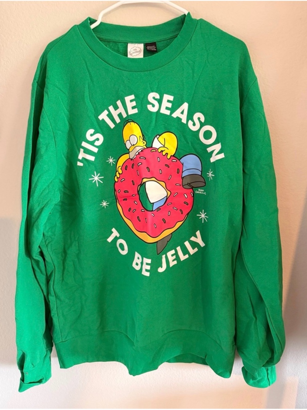 The Simpson's Men's Christmas Sweatshirt Green Homer Donut Crewneck XL